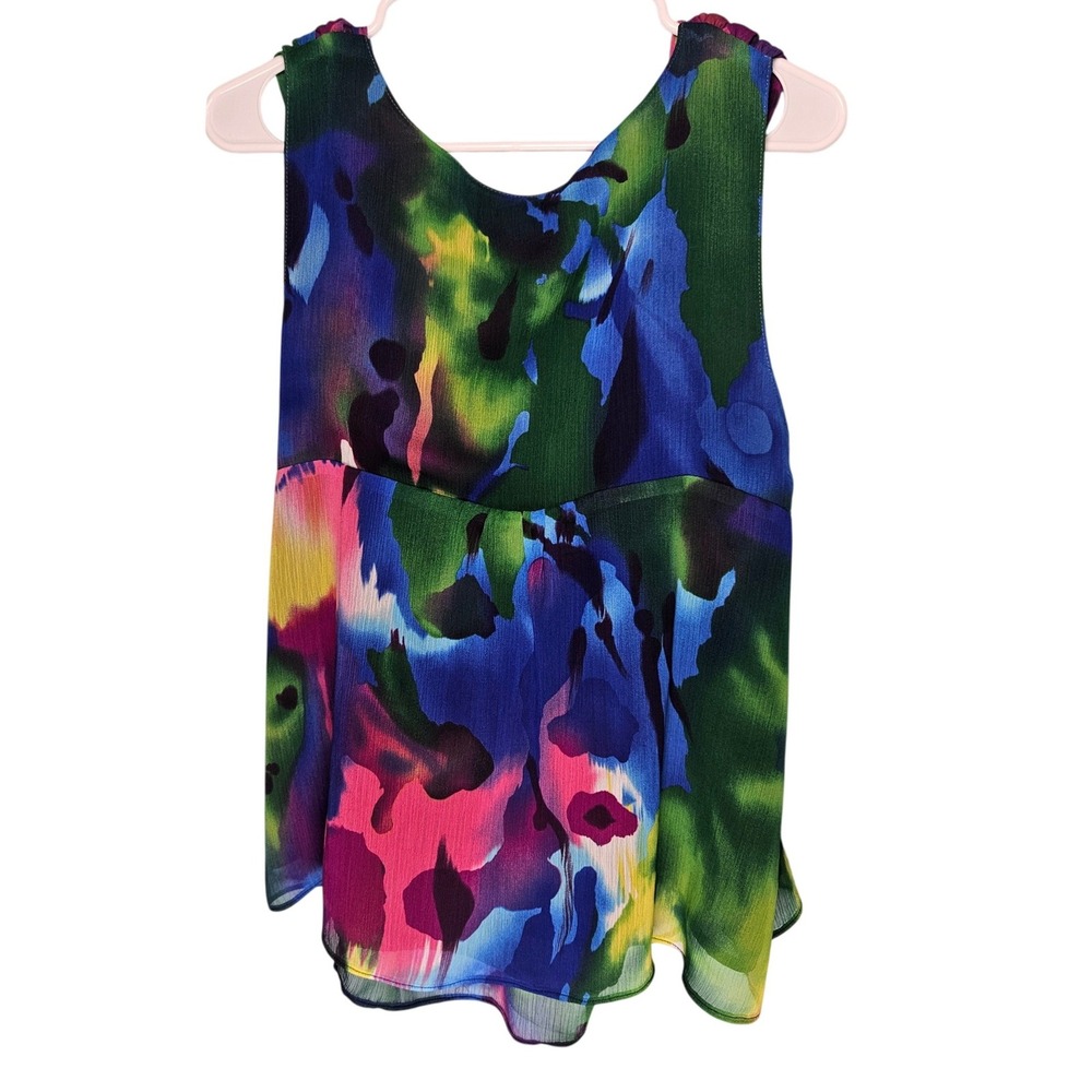 Lane Bryant Womens 18 Multicolor Abstract Watercolor Draped Neck Sleeveless Top - Picture 2 of 9